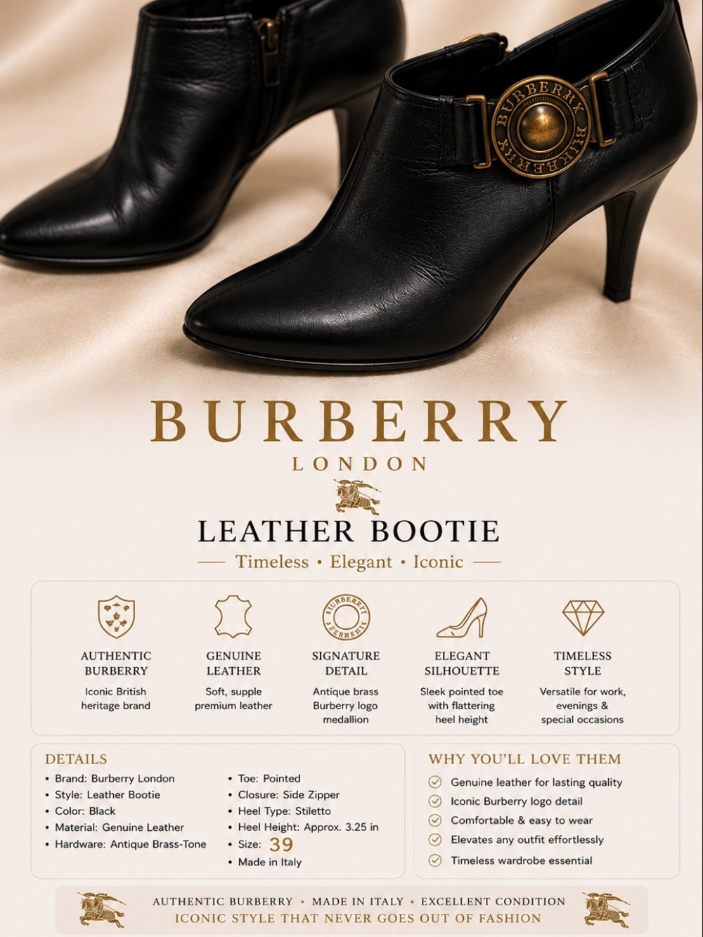 BURBERRY LEATHER WITH BURBERRY METAL LOGO